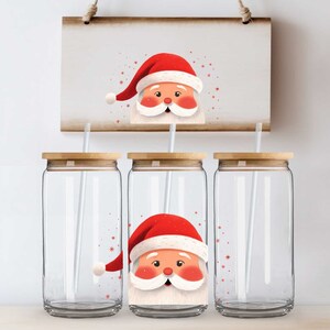 Santa SEAMLESS 16oz Libbey Glass Can Wrap, Christmas Glass Can Wrap, Glass Tumbler Wrap, Glass Can PNG, Christmas Glass Cup, 16oz Santa Wrap