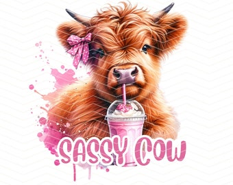 Sassy Cow Funny Highland Cow PNG, Highland Cow Clipart, Heifer Cow T-Shirt Mug PNG Sublimation, Highland Cow Lover Digital Download