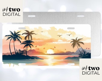 Beach Sunset Scenery Licence Plate PNG Sublimation Design, 12 by 6 inch License Plate Sign, Instant DIGITAL ONLY License Plate Design