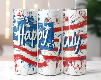 Happy 4th July 20 oz Skinny Tumbler, USA Flag Tumbler, Sublimation Design Digital Download PNG Instant Digital Only, Patriotic Tumbler