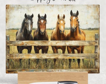 Horses Cutting Board Design, Baking Sublimation Board, Countryside Farm Glass Kitchen Cutting Board, Cute Horse PNG