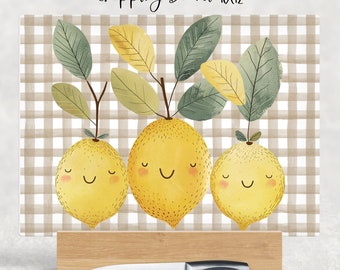 Happy Lemons Cutting Board Design, Baking Sublimation Board, Sublimation Cutting, Glass Kitchen Cutting Board
