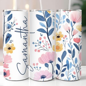 Add Name Wildflower SEAMLESS 20oz Skinny Tumbler PNG Sublimation Design, Floral Personalised Tumbler Wrap, Add custom text sublimation