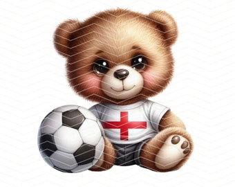 England Football Teddy Bear PNG, England Football Sublimation Design, England Flag, Football T-Shirt Design, Instant Digital Download