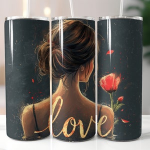 Love Red Rose 20oz Tumbler Wrap, Skinny Straight Tumbler Sublimation Design, DIGITAL Download PNG, Digital Valentines Day Tumbler Wrap