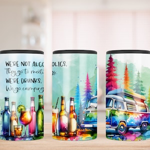 Funny Camping 4 in 1 Can Cooler Sublimation Design, Camping Sublimation Can Holder PNG, Camping Can Cooler, Can Holder Wrap