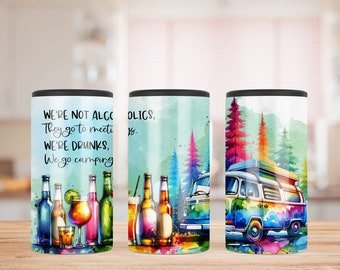 Diseño de sublimación de enfriador de latas 4 en 1 divertido para acampar, soporte de lata de sublimación para acampar PNG, enfriador de latas para acampar, envoltura de soporte de lata