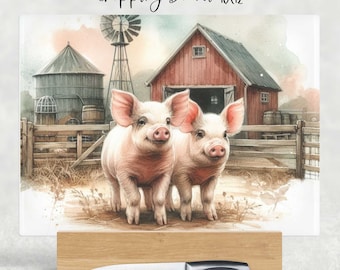 Cute Pig Farm Cutting Board Design, Farm Sublimation Board, Sublimation Cutting, Glass Kitchen Cutting Board, Farmyard Animal PNG