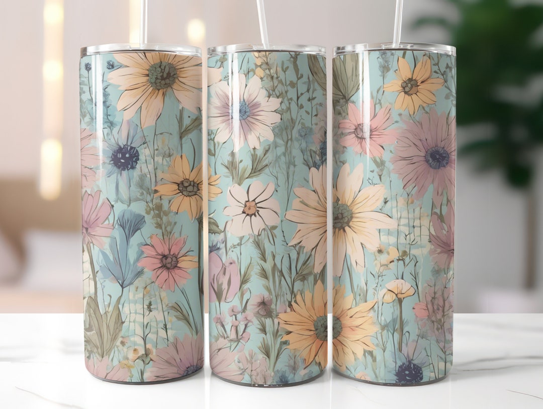 Boho Wildflower Floral 20 Oz Skinny Tumbler Wrap, Sublimation Design ...