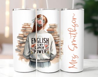 Add Name English Teacher SEAMLESS Tumbler Wrap, 20oz Skinny, Sublimation Design, Teacher Gift PNG Design, Teacher Appreciation