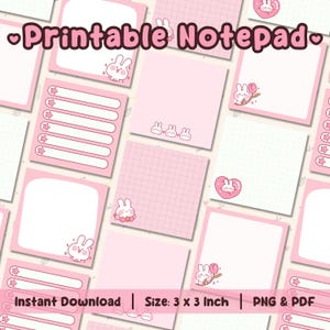 Bloc-notes sur le thème des lapins, modèle de bloc-notes lapin mignon, feuille à mémos, bloc-notes kawaii, bloc-notes imprimable, modèle de pense-bête