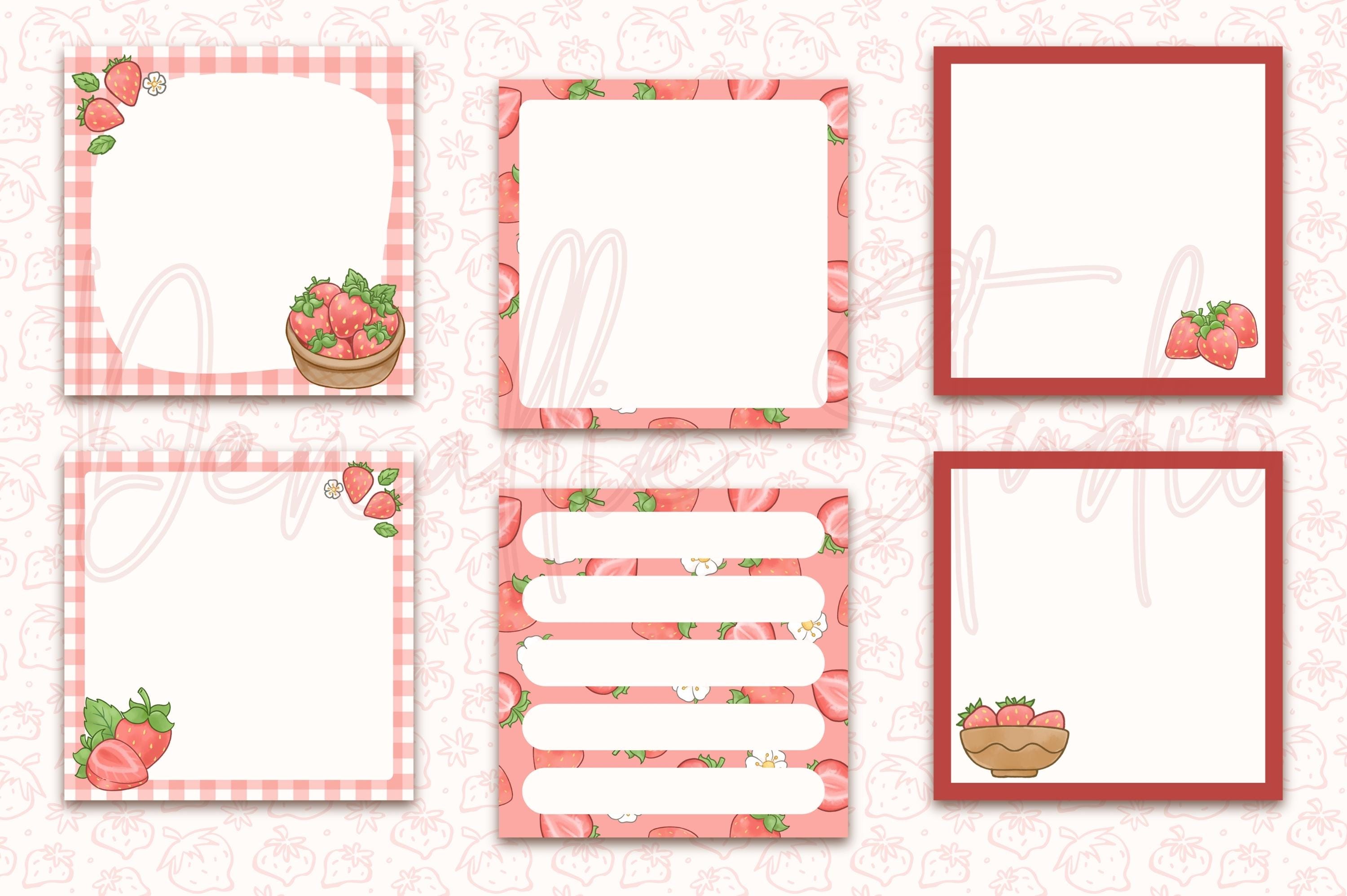 Strawberry-themed Notepad, Kawaii Notepad Printable, Strawberry Memo ...