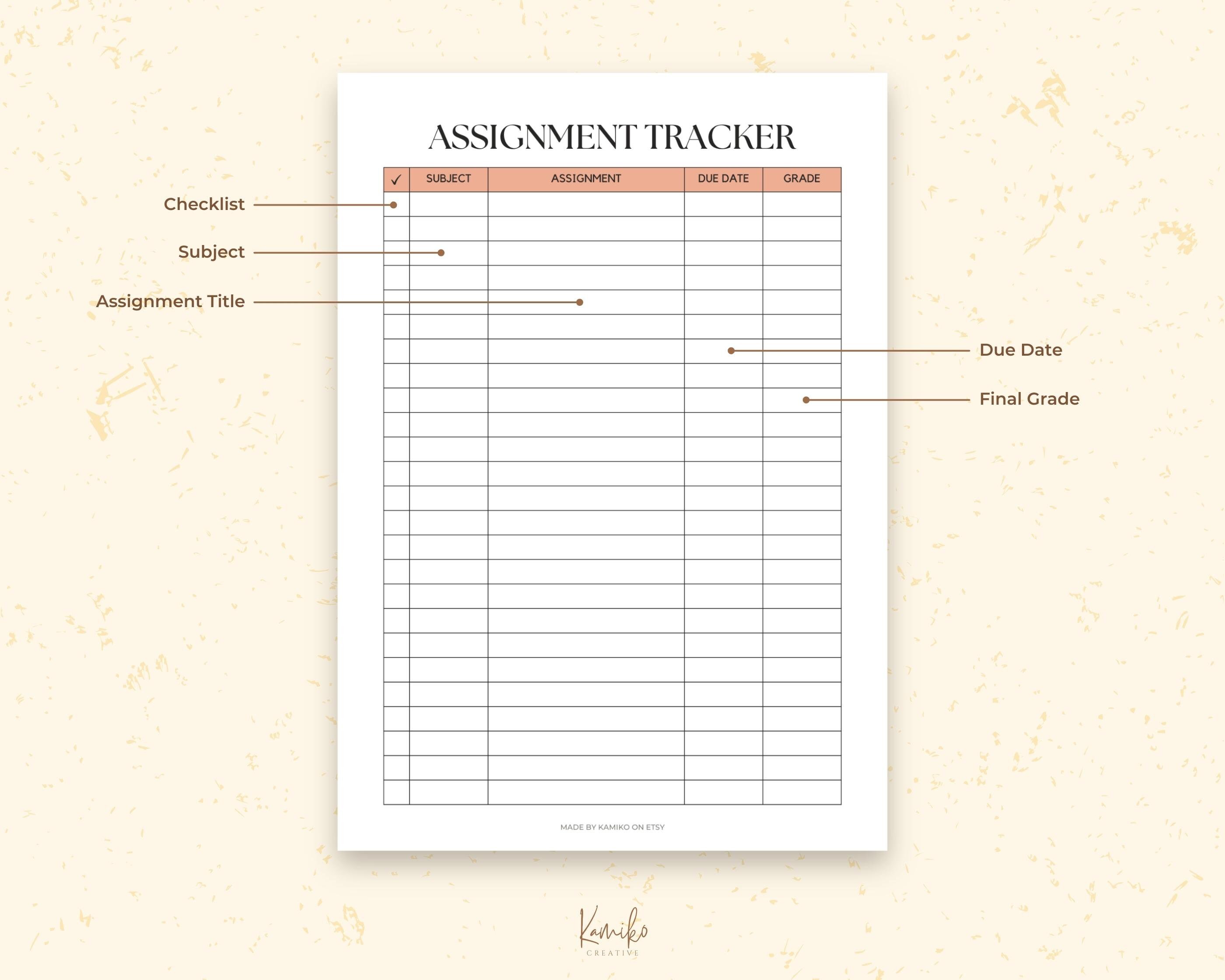 Assignment Tracker Printable, Assignment Checklist, Homework Tracker ...