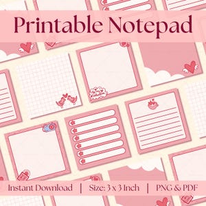 Valentinstag druckbare Notizblock, romantische Notiz Blätter, niedlichen Memo Pad, süße Valentinstag Notizen, digitaler Download, Sticky Note Vorlage