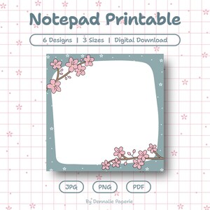 Bloc de notas imprimible adorable, plantilla de bloc de notas encantadora, bloc de notas con diseño de flores, descarga digital, plantilla de notas adhesivas