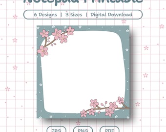 Cute Notepad Printable,  Adorable Notepad Template, Flower Memo Pad, Digital Download, Sticky Note Template