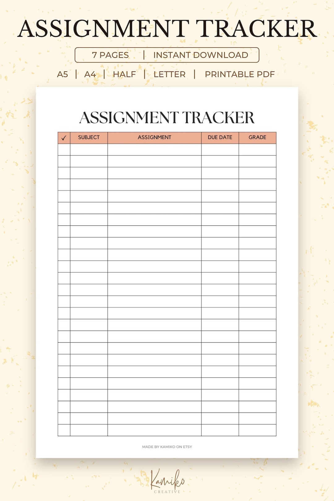 Assignment Tracker Printable, Assignment Checklist, Homework Tracker ...