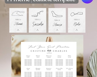 F1 Racing Wedding Seating Chart & Table Numbers: Grand Prix Theme (Canva Template)