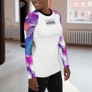 90&#39;s Palms - Damen Langarm Rash Guard | Nogi BJJ, MMA, Brasilianisches Jiu Jitsu, Grappling, Wrestling, Surfen, Compression Shirt