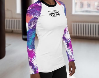 90's Palms - Women's Long Sleeve Rash Guard | Nogi BJJ, MMA, Brazilian Jiu Jitsu, Grappling, Wrestling, Surfing, Compression Shirt