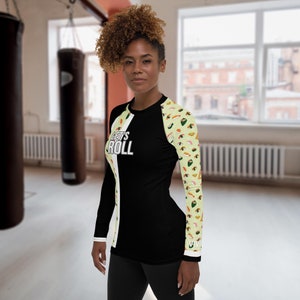 Let&#39;s Roll (Yellow) - Women&#39;s Ringer-style Sushi Long Sleeve Rash Guard | Nogi BJJ, Brazilian Jiu Jitsu, Grappling, Compression Shirt