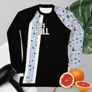 Let&#39;s Roll (Blue) - Damen Ringer-Stil Sushi Langarm Rash Guard | Nogi BJJ, Brasilianisches Jiu Jitsu, Grappling, Compression Shirt