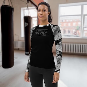 Dark Peonies (Black) - Women&#39;s Long Sleeve Rash Guard | Nogi BJJ, MMA, Brazilian Jiu Jitsu, Grappling, Wrestling, Compression Shirt