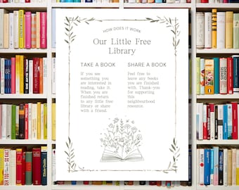 Little free library sign instant download, Take a Book Leave a Book Sign, Sign or poster for Lending Library