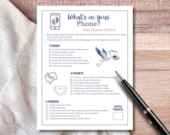 Gioco per baby shower "What's On Your Phone" (download immediato, formato lettera USA, 5x7, A4)
