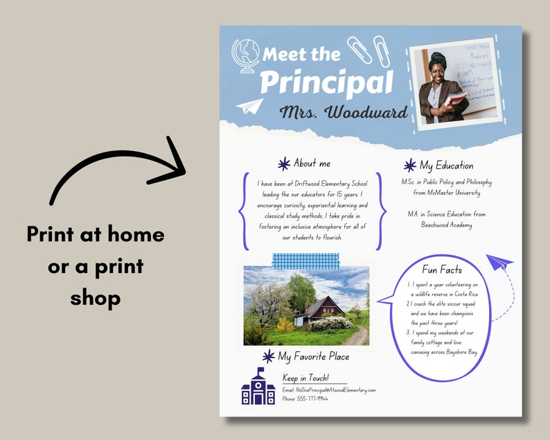 Meet the Principal Editable Template for Canva Editable and