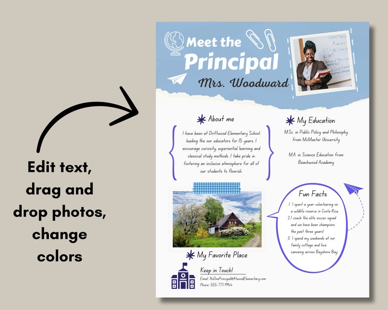 Meet the Principal Editable Template for Canva Editable and