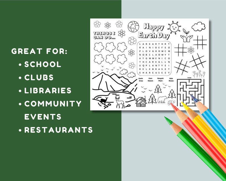 Earth Day Coloring Page Placemat Instant Download, Earth Day Activities ...
