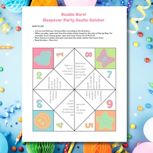 Double Dare Sleepover Cootie Catcher; Slumber Party Fortune Teller; Jogo de festa do pijama, download instantâneo, PDF tamanho carta
