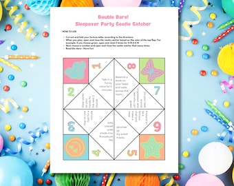 Double Dare Sleepover Cootie Catcher; Slumber Party Fortune Teller; Sleepover Party Game, Instant Download, Letter Sized PDF