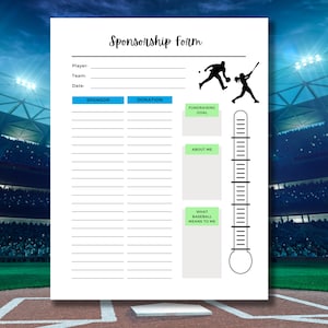 Donor form for baseball sponsor form softball donation tracker instant download