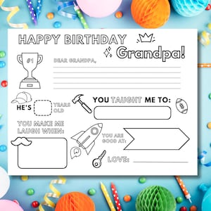 Happy Birthday Grandpa Colouring Page Instant Download Printable PDF