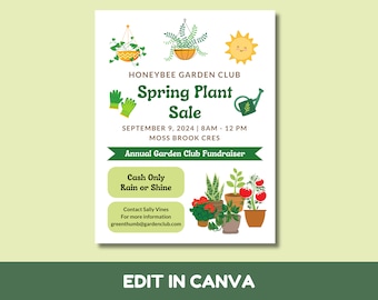 Modello Canva modificabile per raccolta fondi per vendita di piante, volantino per vendita di piante del Garden Club