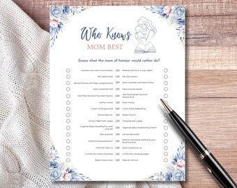 Gioco per la doccia "Questo o quello"; Chi conosce la mamma migliore per l'attività del baby shower; Gioco per la doccia per gli amanti dei libri; Lettera USA, A4 e 5x7