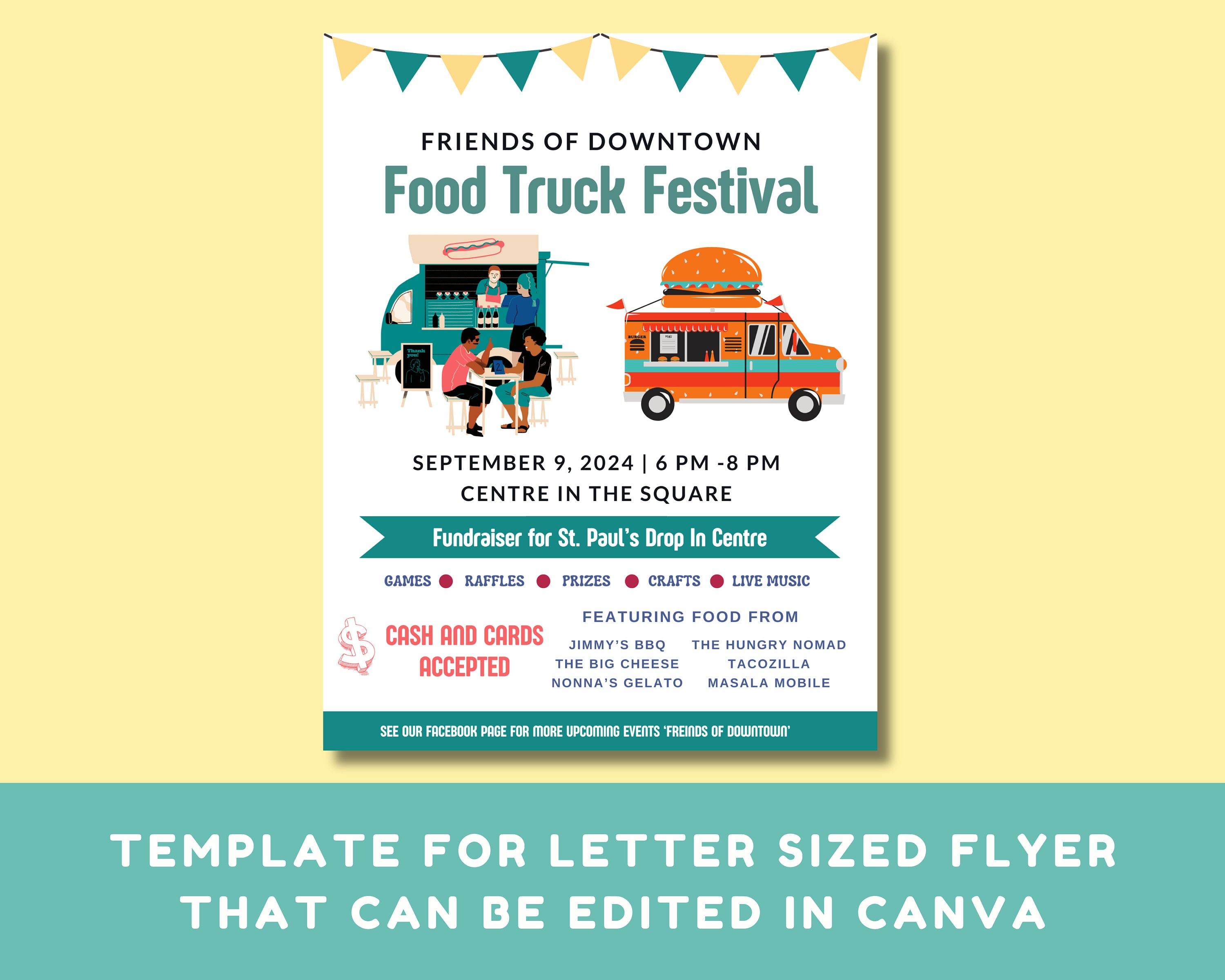 Editable Food Truck Festival Flyer Template for Canva, Advertise Food ...