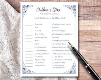 Gioco di abbinamento dei personaggi dei libri per bambini: attività per baby shower con libro di fiabe (download digitale, formato A4/5x7)