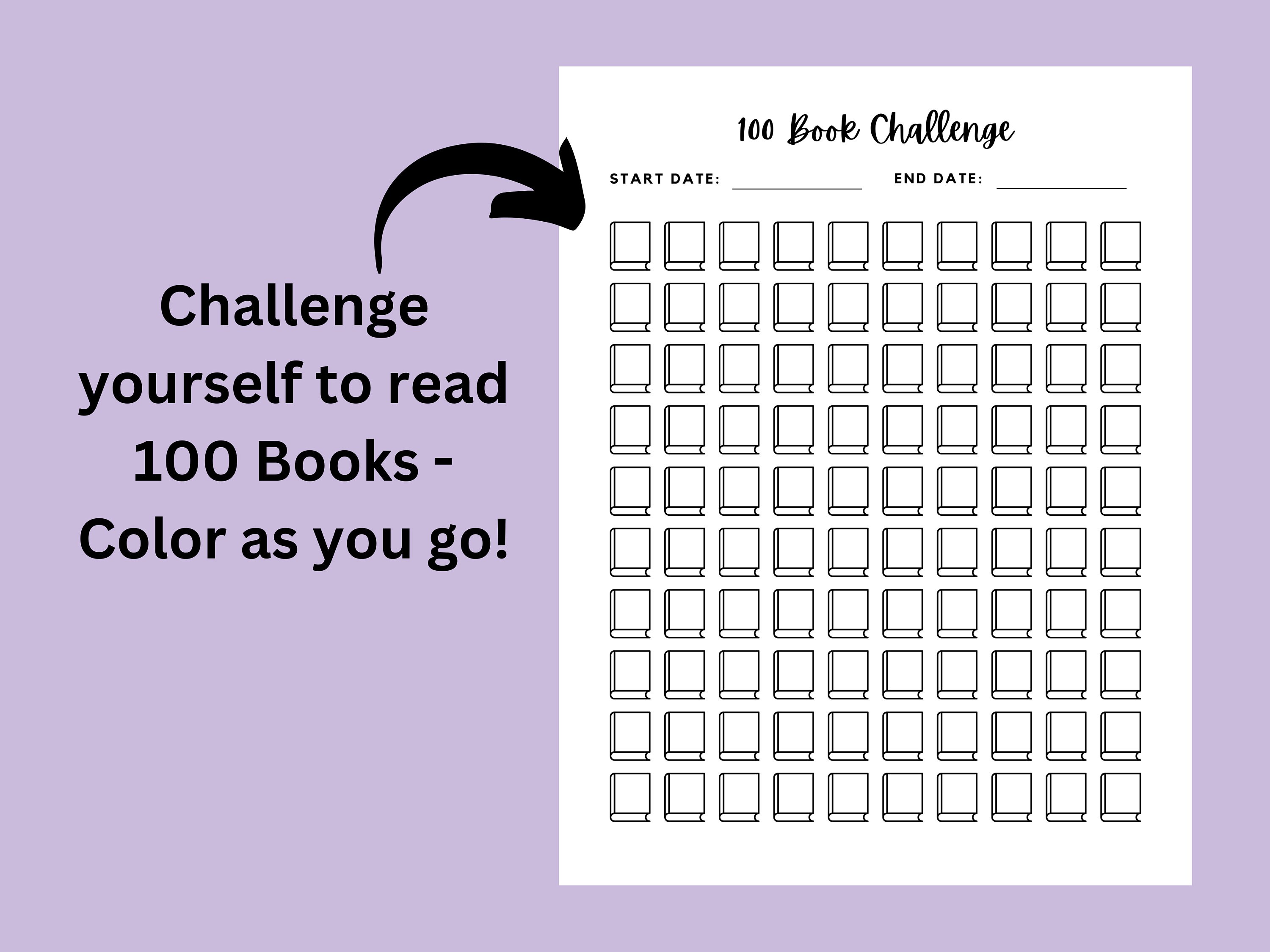 100 Book Reading Challenge Tracker, Instant Download US Letter Sized ...
