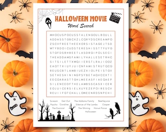 Halloween Movie Word Search, Instant Download, A4 and letter size