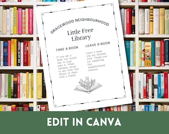Editable Little Free Library Sign Template for Canva; Personalize this Little Free Library How to Use Sign Template