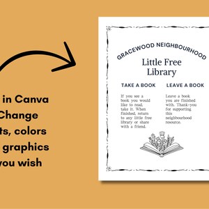 Editable Little Free Library Sign Template for Canva; Personalize This ...