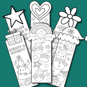 Marcapáginas para colorear navideños, divertidos, atrevidos y fáciles, dibujos kawaii para colorear, descarga instantánea, archivos PDF en tamaño carta y A4