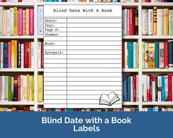 図書館カードのブラインドデートと本のタグ（印刷可能なPDF）、サプライズブックギフトタグ、ミステリーブックギフトタグ