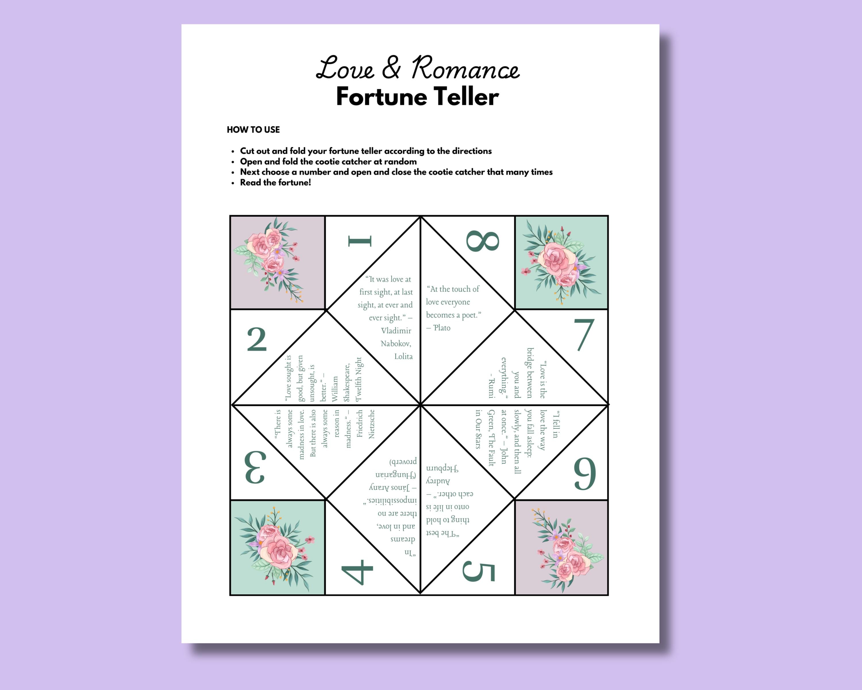 Romance Fortune Teller / Cootie Catcher Editable Canva Template Party ...