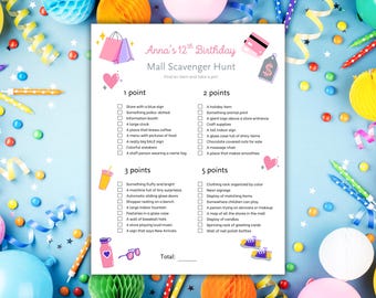 Caccia al tesoro al centro commerciale modificabile per bambini e ragazzi / Gioco di attività per feste al centro commerciale / Download immediato / Festa di compleanno / Attività per preadolescenti