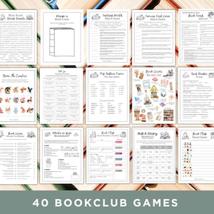 Paquete de juegos para clubes de lectura, 40 juegos imprimibles para romper el hielo, actividades para clubes de lectura, juegos para reuniones de clubes de lectura, juegos para grupos de lectura, tamaño A4 y carta de EE. UU.