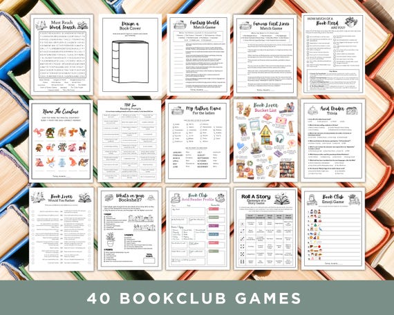 Book Club Games Bundle, 40 Printable Icebreaker Games, Book Club Activity, Book Club Meeting Games, Reading Group Games, A4 and US Letter